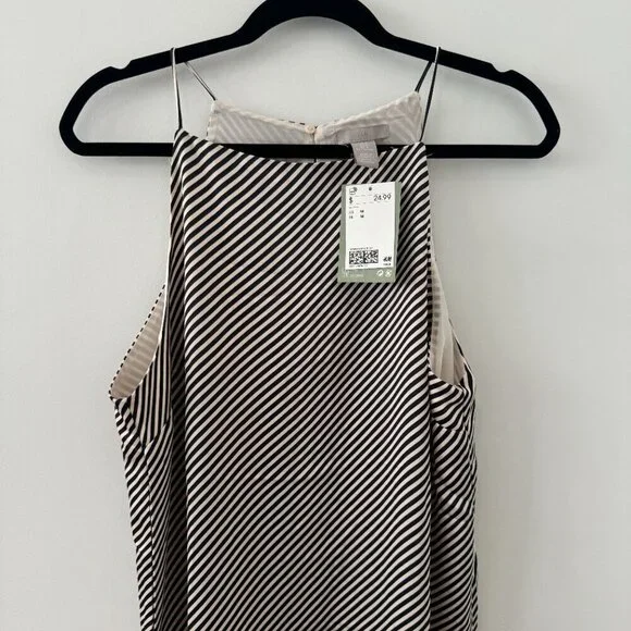 NWT H&M Navy and Off-White Striped Satin Dress - Size M - Picture 2 of 6
